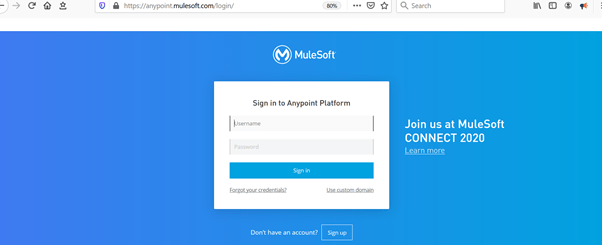 Login Page of Anypoint Platform