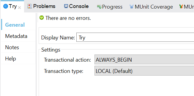 Transaction Configuration in Try Block