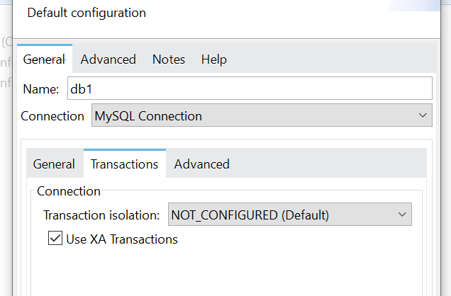 Enable XA Transactions in Database Config 