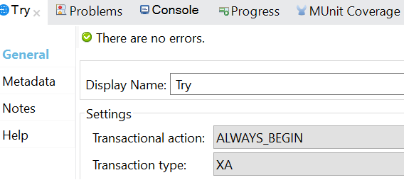 Transaction Configuration - Try Block