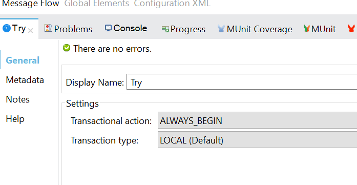 Configure Transactional Action for Try Block