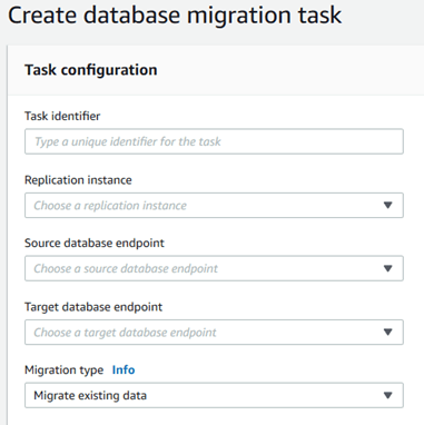 AWS DMS task creation