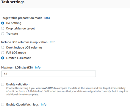 AWS DMS task setting