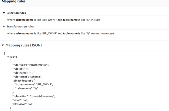 AWS DMS mapping rules